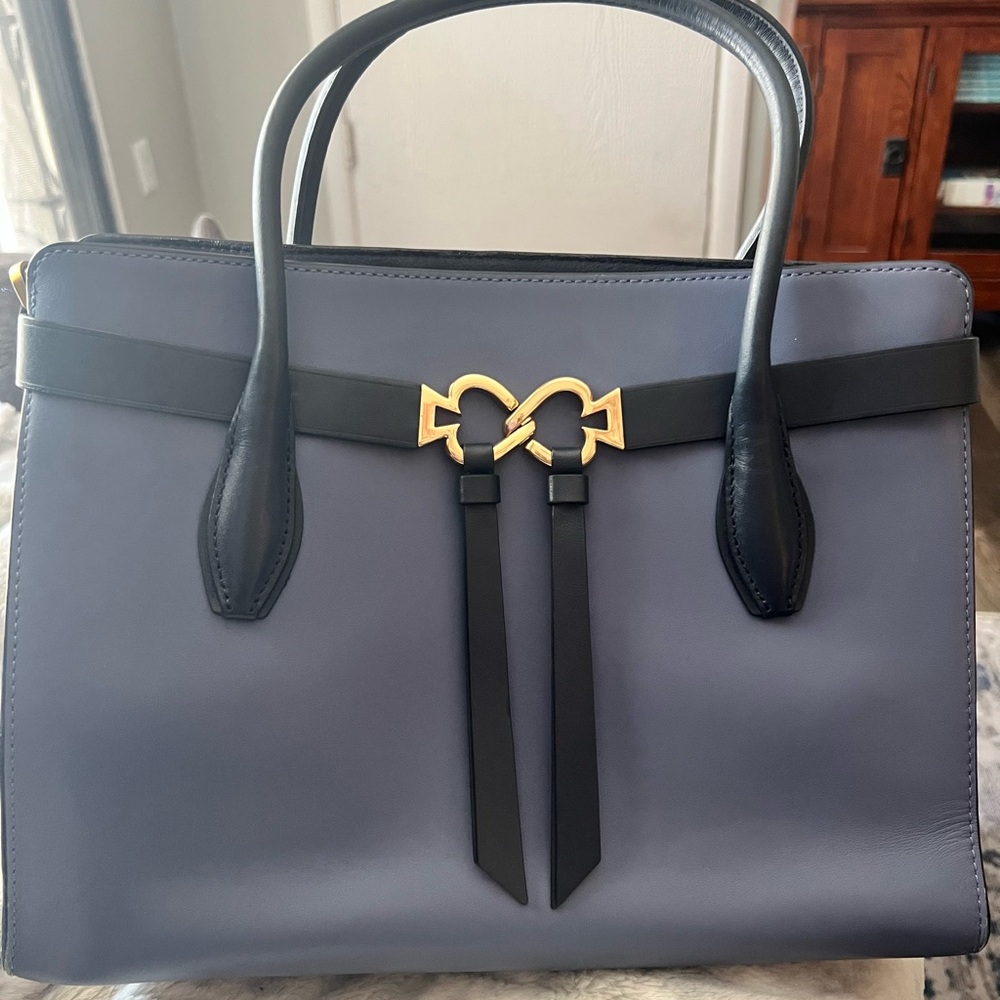 Kate Spade Black and Blue Satchel with Gold Hardware